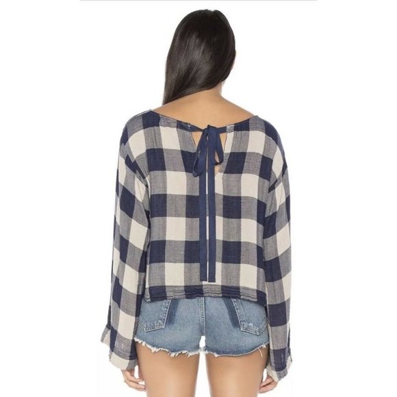 NEW CLOTH & STONE Sz M GINGHAM BELL SLEEVE TIE - Picture 2 of 11